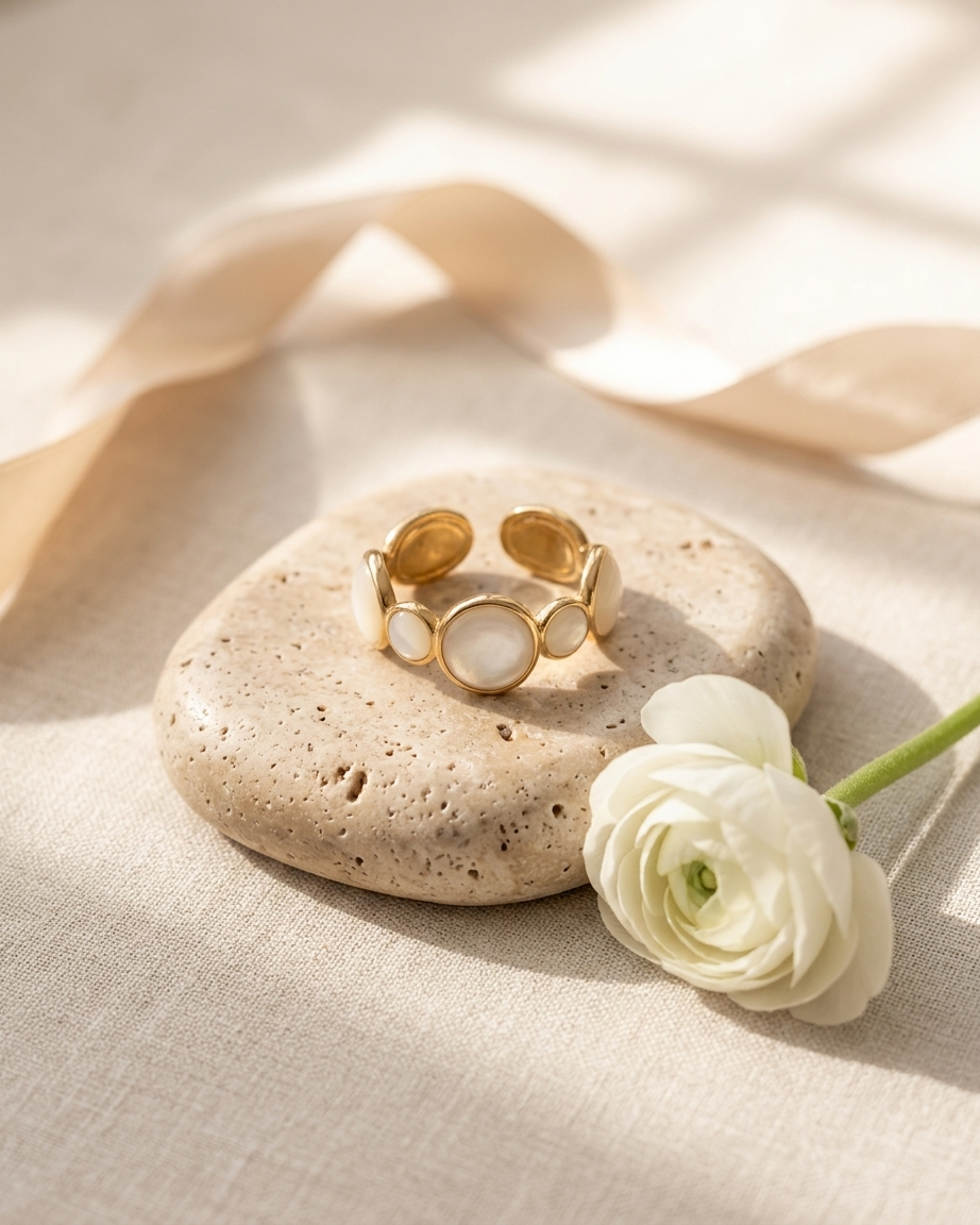 Anillo Banda de Cabujones Nacarados