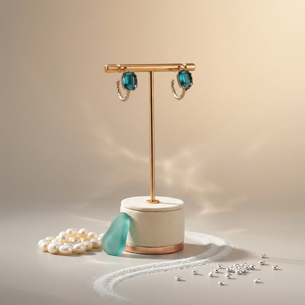 Argollas Martilladas con Piedra Azul