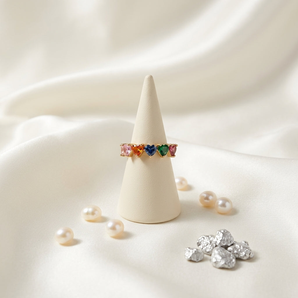 Anillo Corazones de Cristal Multicolor