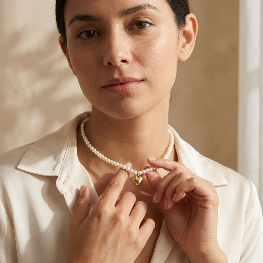 Collar de Perlas con Dije de Corazón