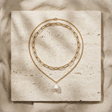 Collar Doble Paperclip con Perla Barroca