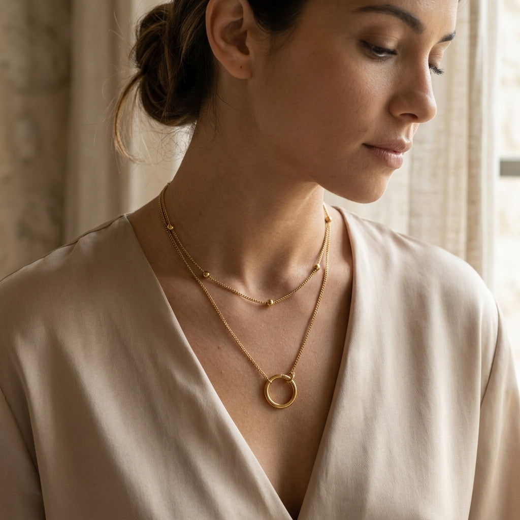 Set Collar Doble de Perlas y Aretes de Nácar