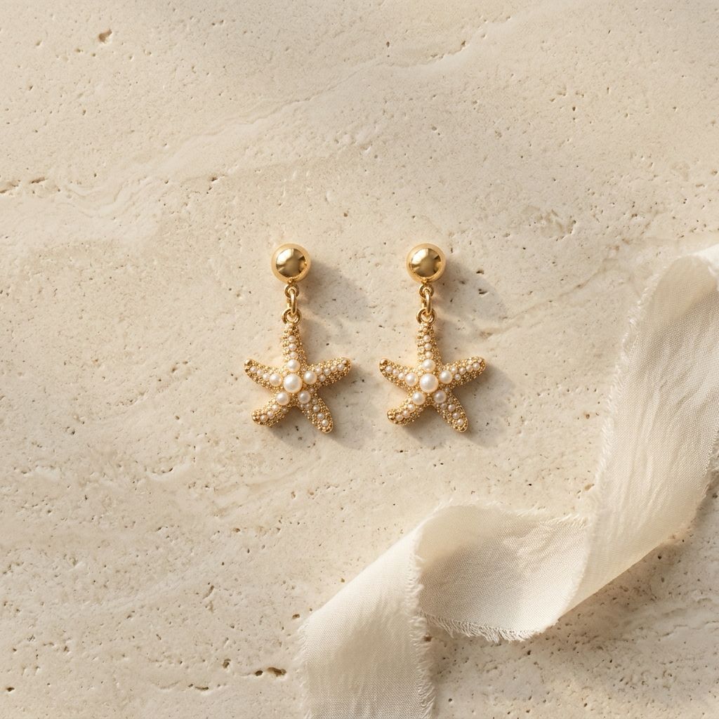 Aretes Colgantes Estrella de Mar con Perlas