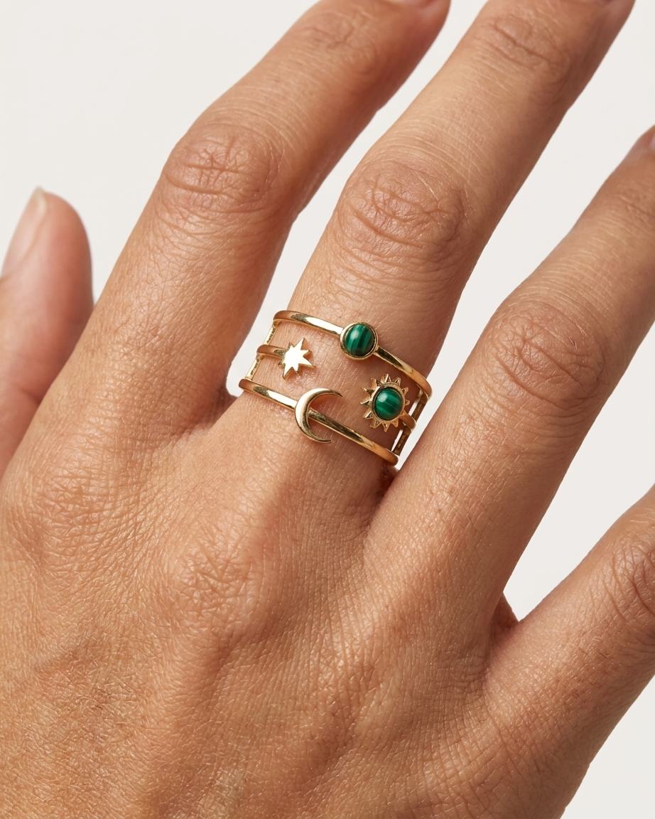 Anillo Celestial con Malaquita