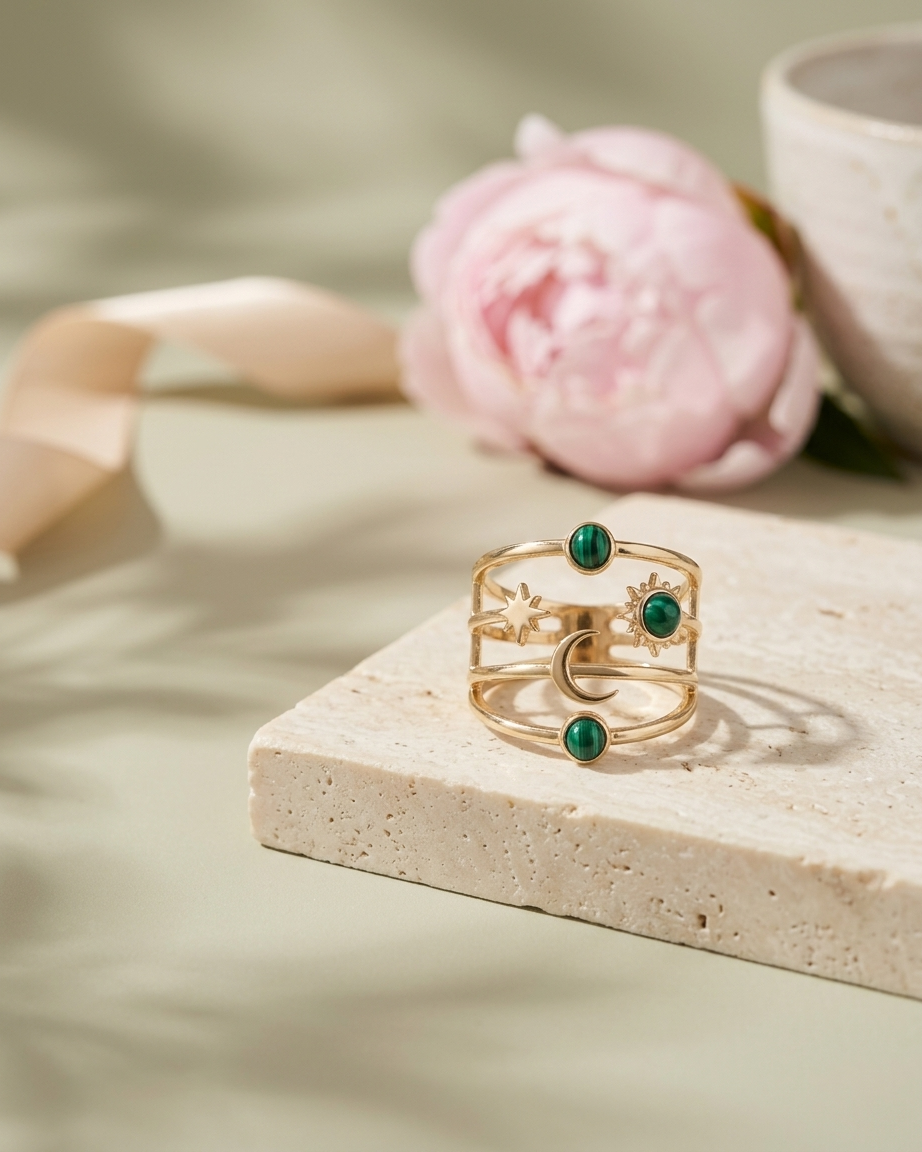 Anillo Celestial con Malaquita