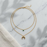 Collar Doble Luna y Piedra Verde