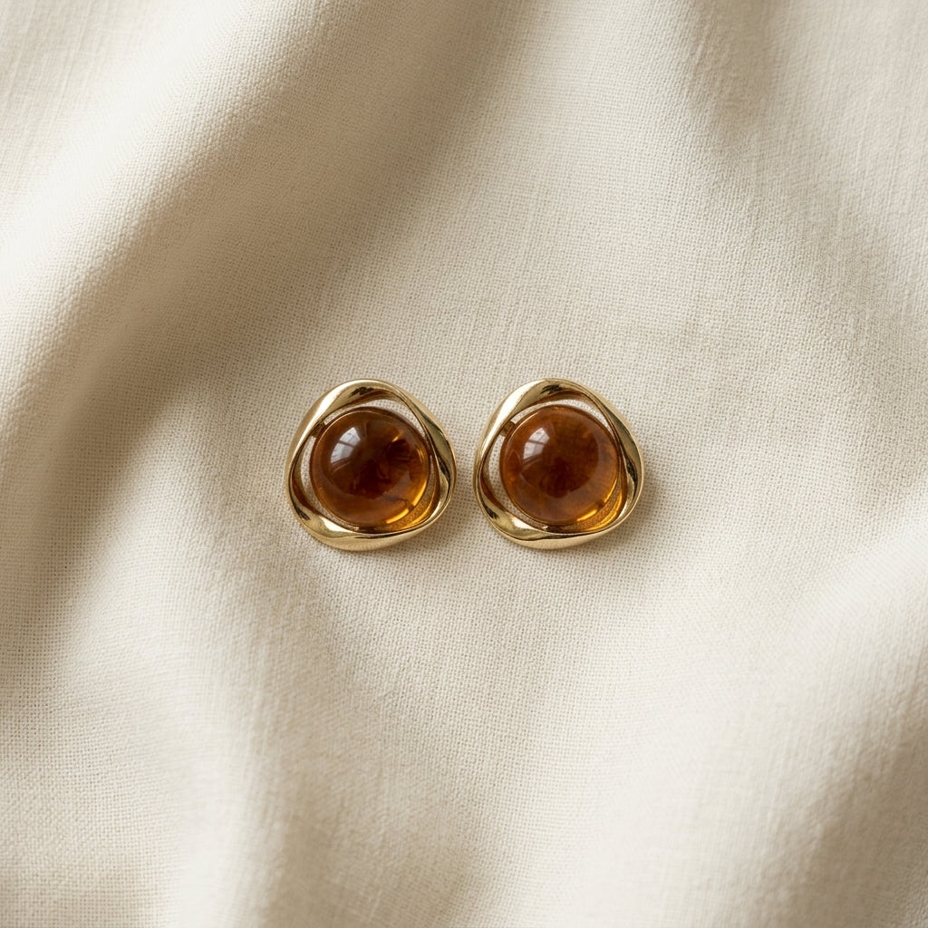 Aretes Ámbar con Marco Dorado