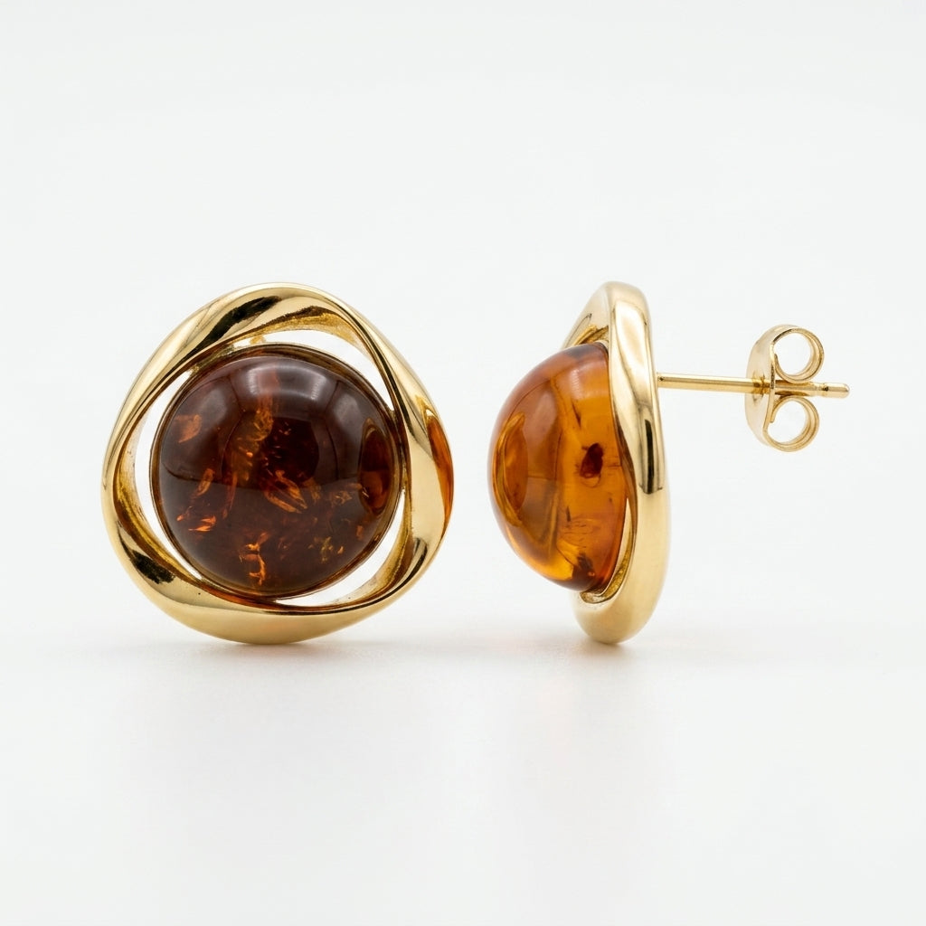 Aretes Ámbar con Marco Dorado