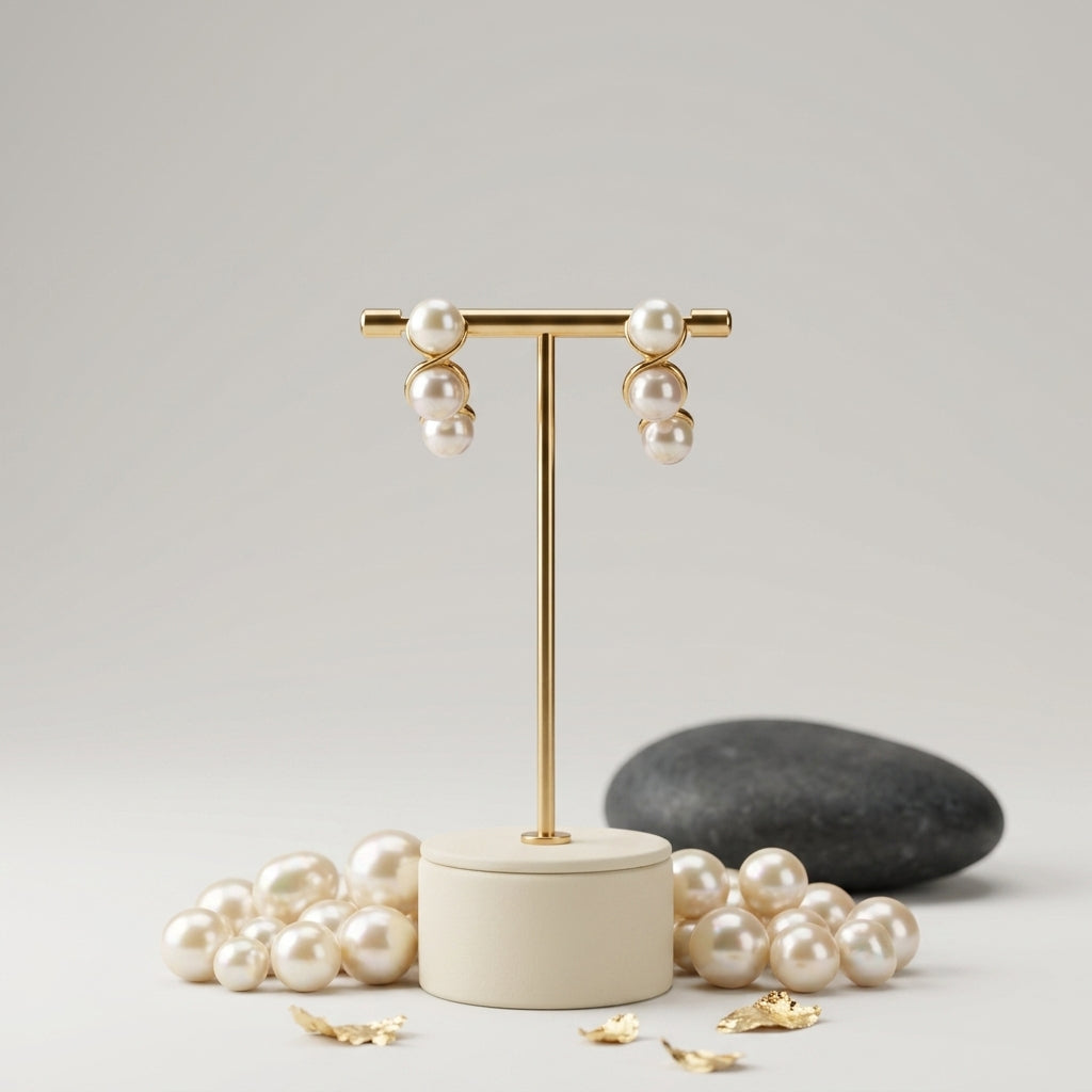 Aretes Colgantes de Tres Perlas