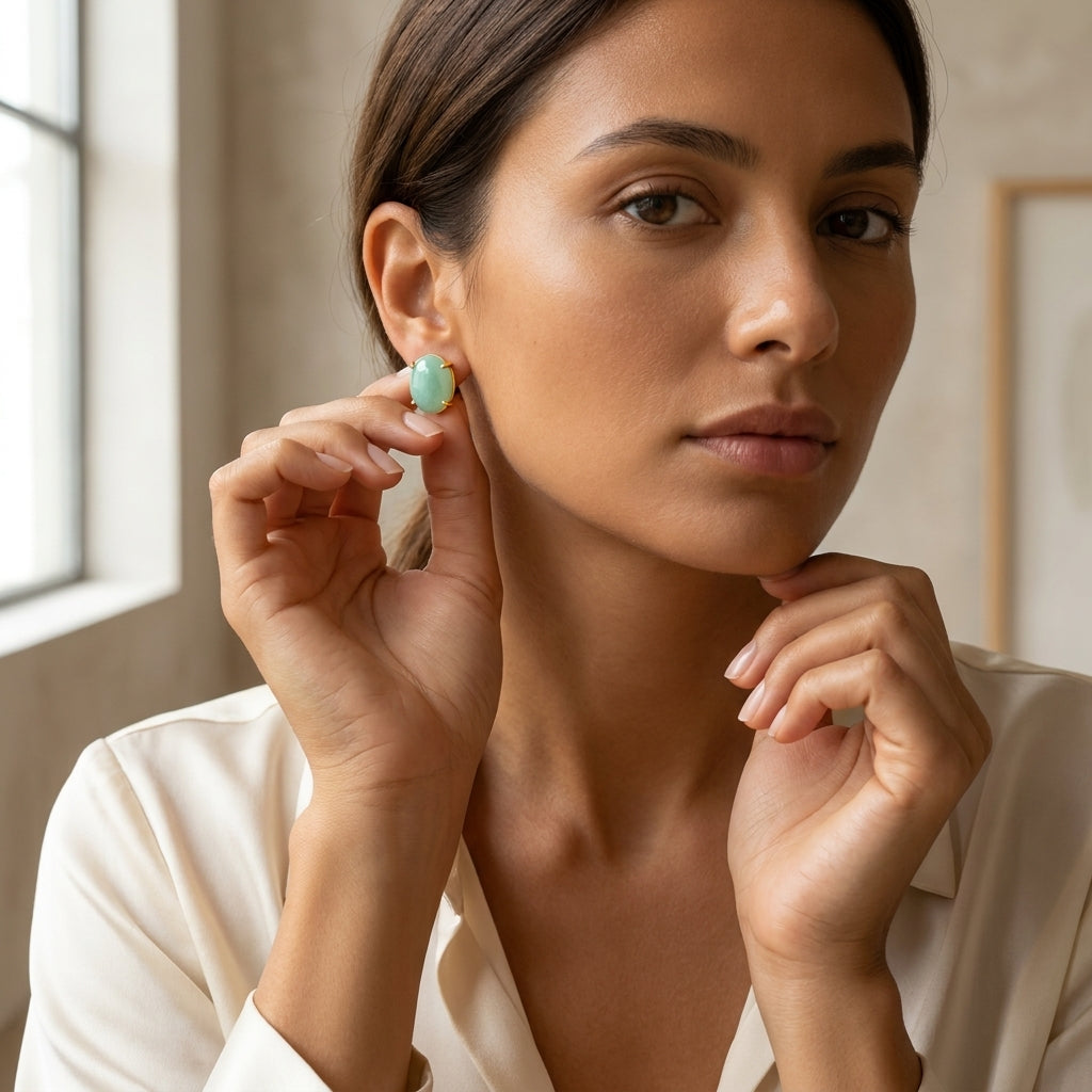 Aretes de Jade Ovalado