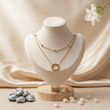 Set Collar Doble de Perlas y Aretes de Nácar